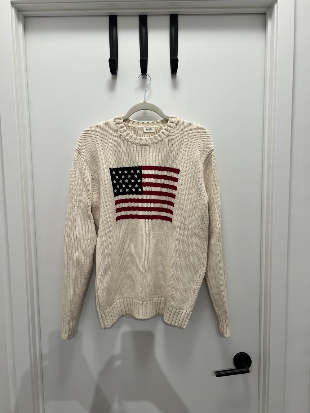 Brandy Melville Cream Knit Crewneck with American Flag